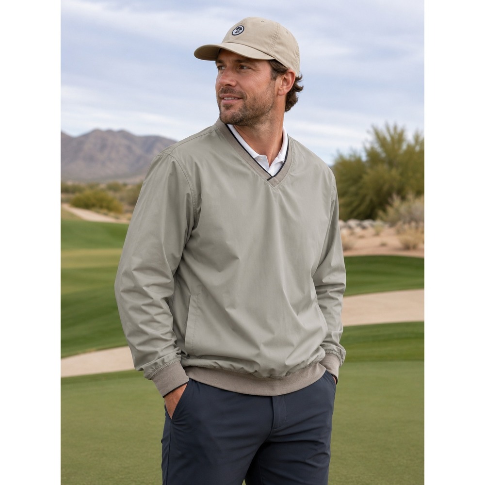 IZOD Golf Windbreaker Pullover Mens‎ Gray Mesh Lined V-Neck Jacket